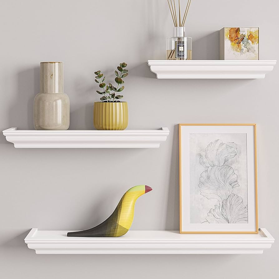 Ballucci Set of 3 Crown Molding Style Floating Wall Shelves, Wooden Ledges for Living Room, Bedro... | Amazon (US)