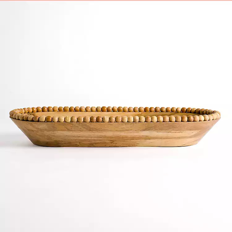 Mango Wood Beaded Oval Bowl, 12x26 | Kirklands
