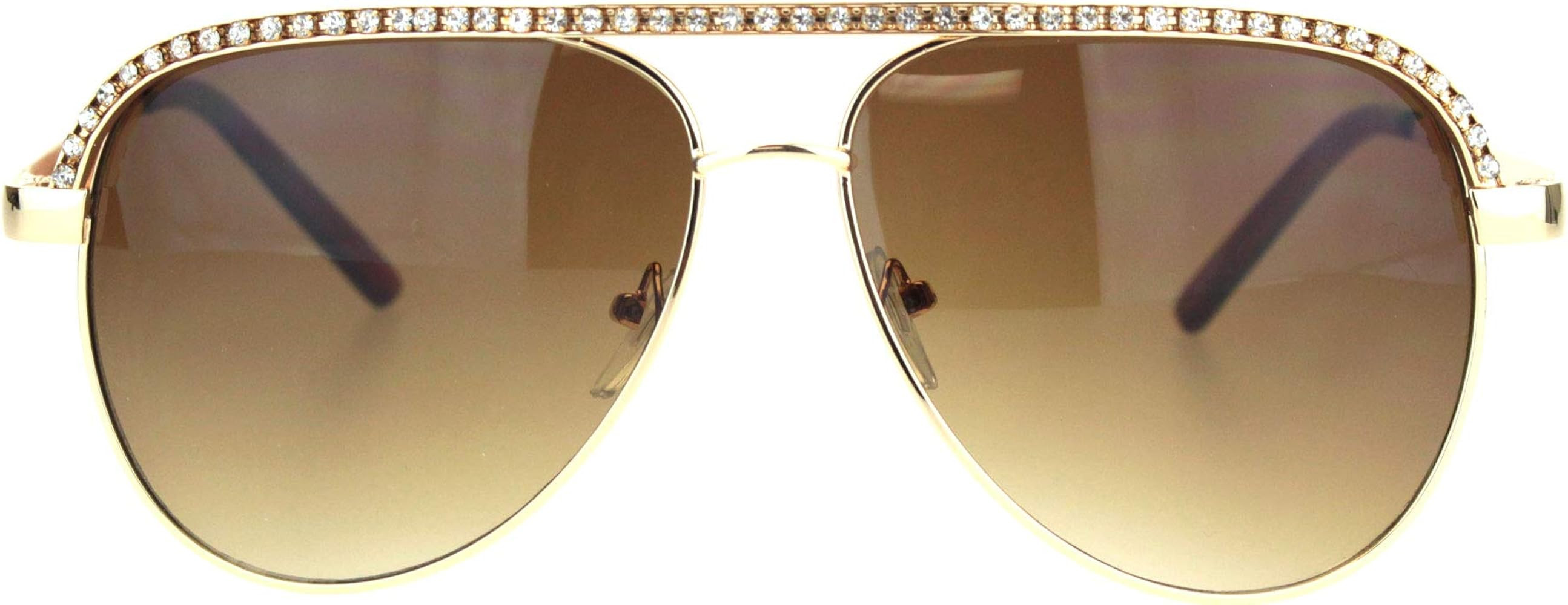 Silver Rhinestone Trimmed Pilot Sunglasses | Amazon (US)