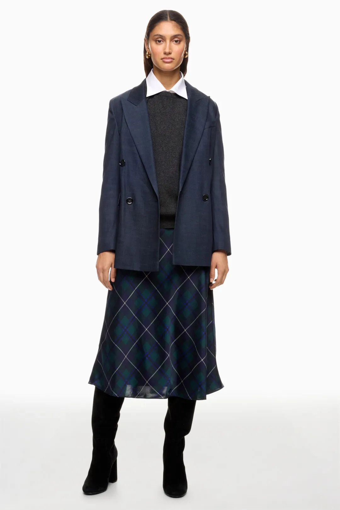 Plaid Satin Charmeuse Midi Skirt | Rent the Runway