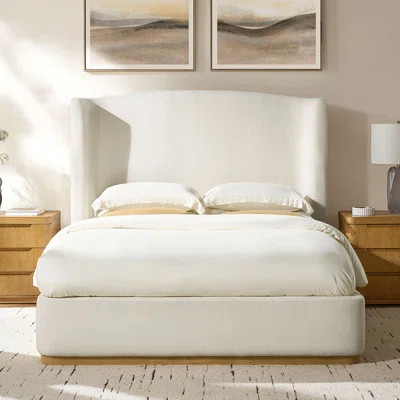 Waynesville Modern Upholstered Wingback Solid Wood Construction Platform Bed with chenille fabric and Rounded Corner | Wayfair North America