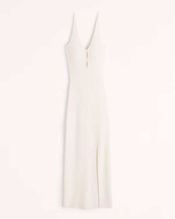 Elevated Knit Keyhole Midi Dress White Dress Dresses Wedding Guest Dress Abercrombie Dress  | Abercrombie & Fitch (US)