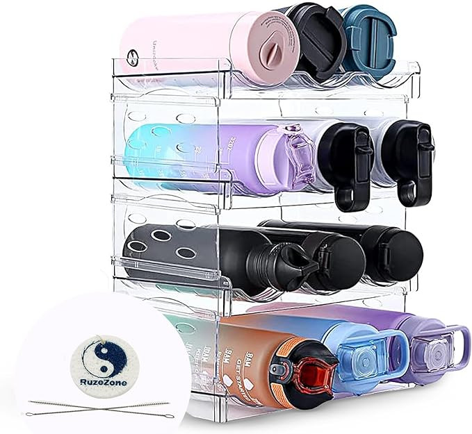4-Tier Water Bottle Organizer, Wine Rack, Water Bottle Holder, Water Bottle Organizer for Cabinet... | Amazon (US)
