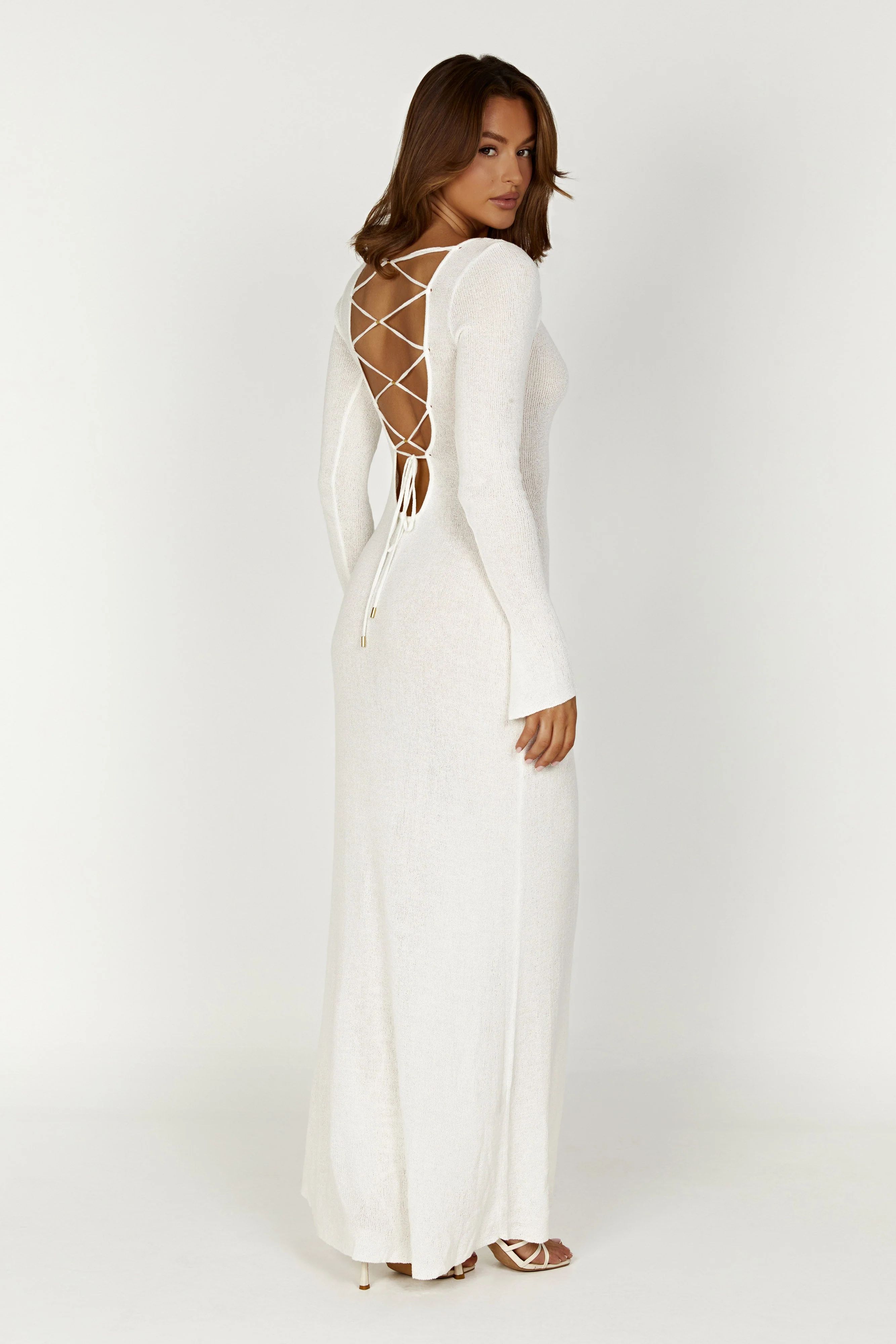 Talia Maxi Open Back Knit Dress - Ivory | MESHKI US