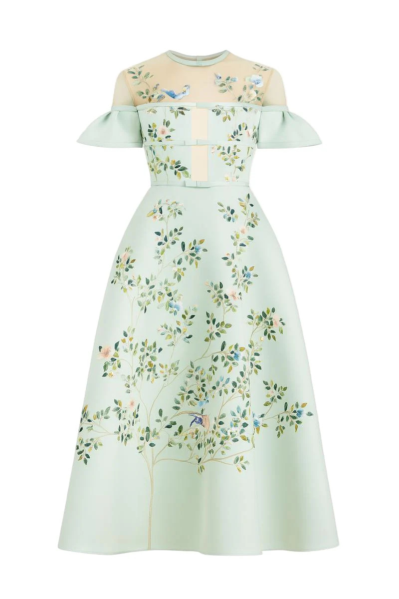 SERAPHINA A-LINE ILLUSION NECK TAFFETA SILK MIDI DRESS | ROSEE DE MARTIN | CULT MIA | CULT MIA UK LTD