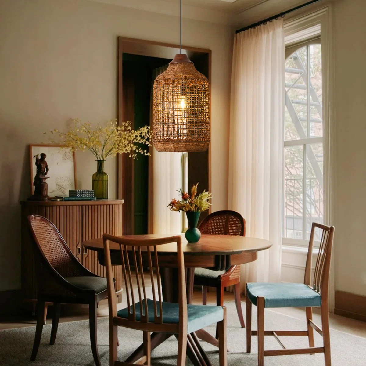 Vintage Rattan Pendant Light for Kitchen Island | Wayfair North America