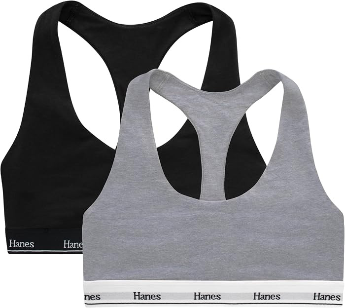 Hanes Women's Originals Racerback Bralette Pack, Breathable Stretch Cotton Bras, 2-Pack | Amazon (US)