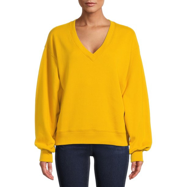 Time and Tru Women's V-Neck Sweatshirt - Walmart.com | Walmart (US)