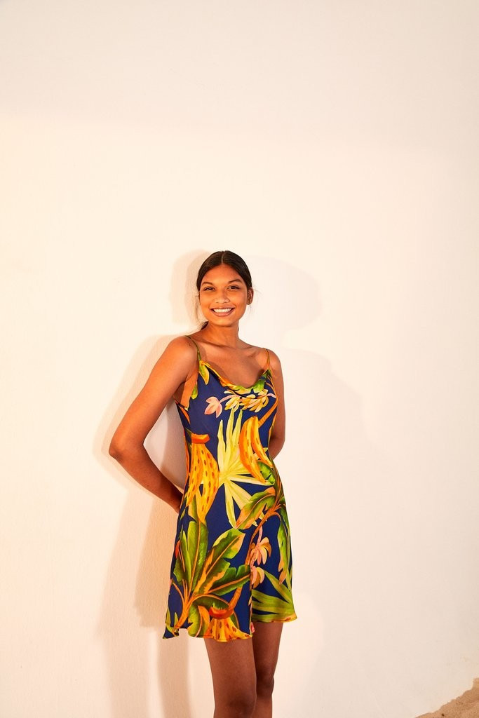 banana forest mini satin dress | FarmRio (US)