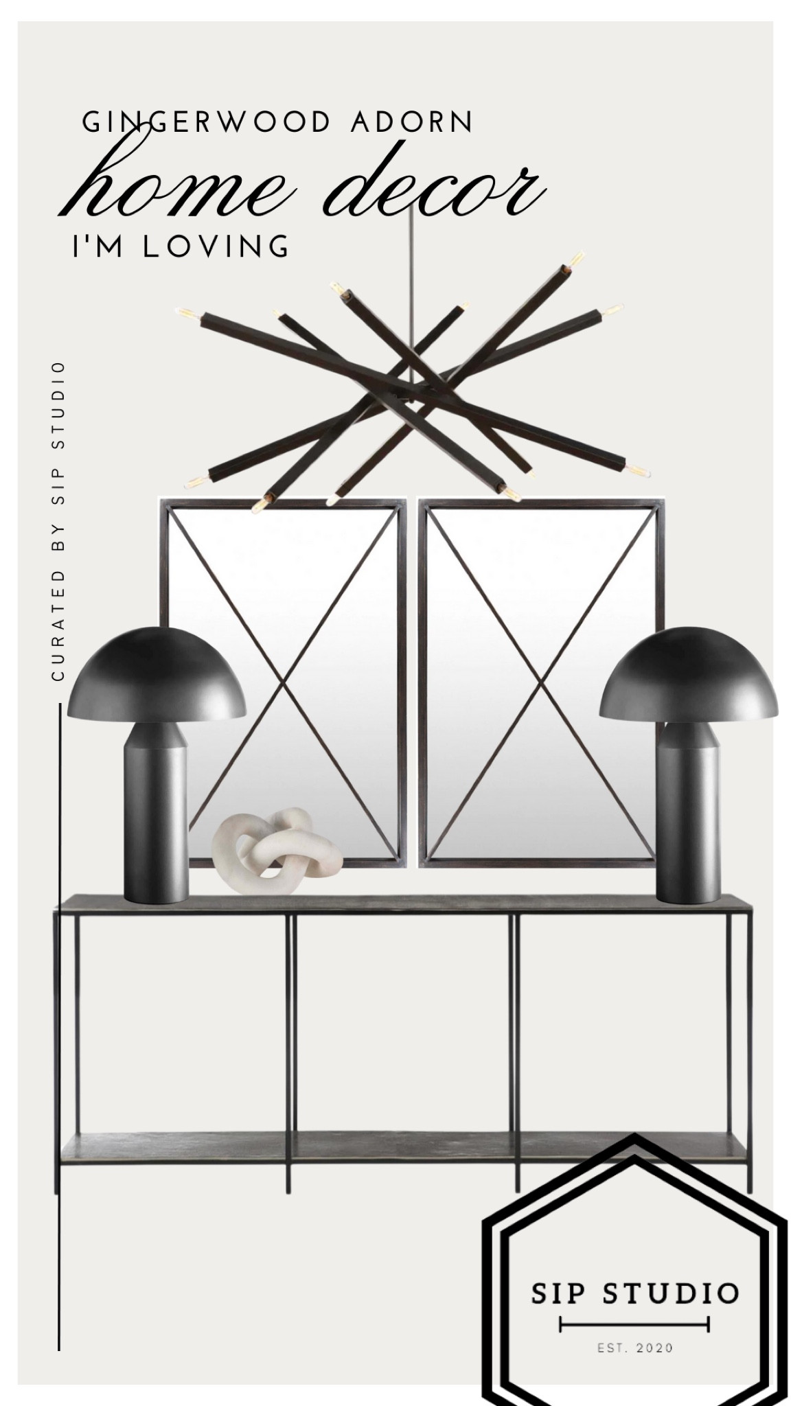 Gingerwood Adorn decor I’m loving 🖤 #homedecor #luxuryinteriors #gingerwood #consoledecor #lamp #mirror #chandelier 

#LTKFind #LTKhome #LTKstyletip
