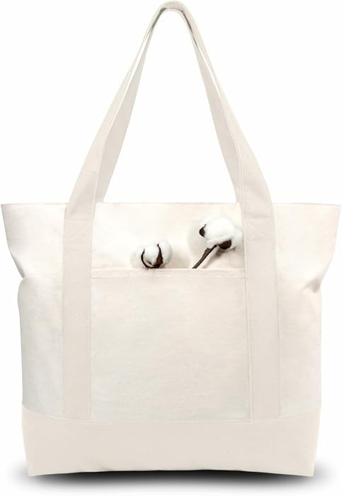 TOPDesign 1-Pack Canvas Tote Bag with an External Pocket, Reusable Grocery Shopping Bag, Top Zipp... | Amazon (US)