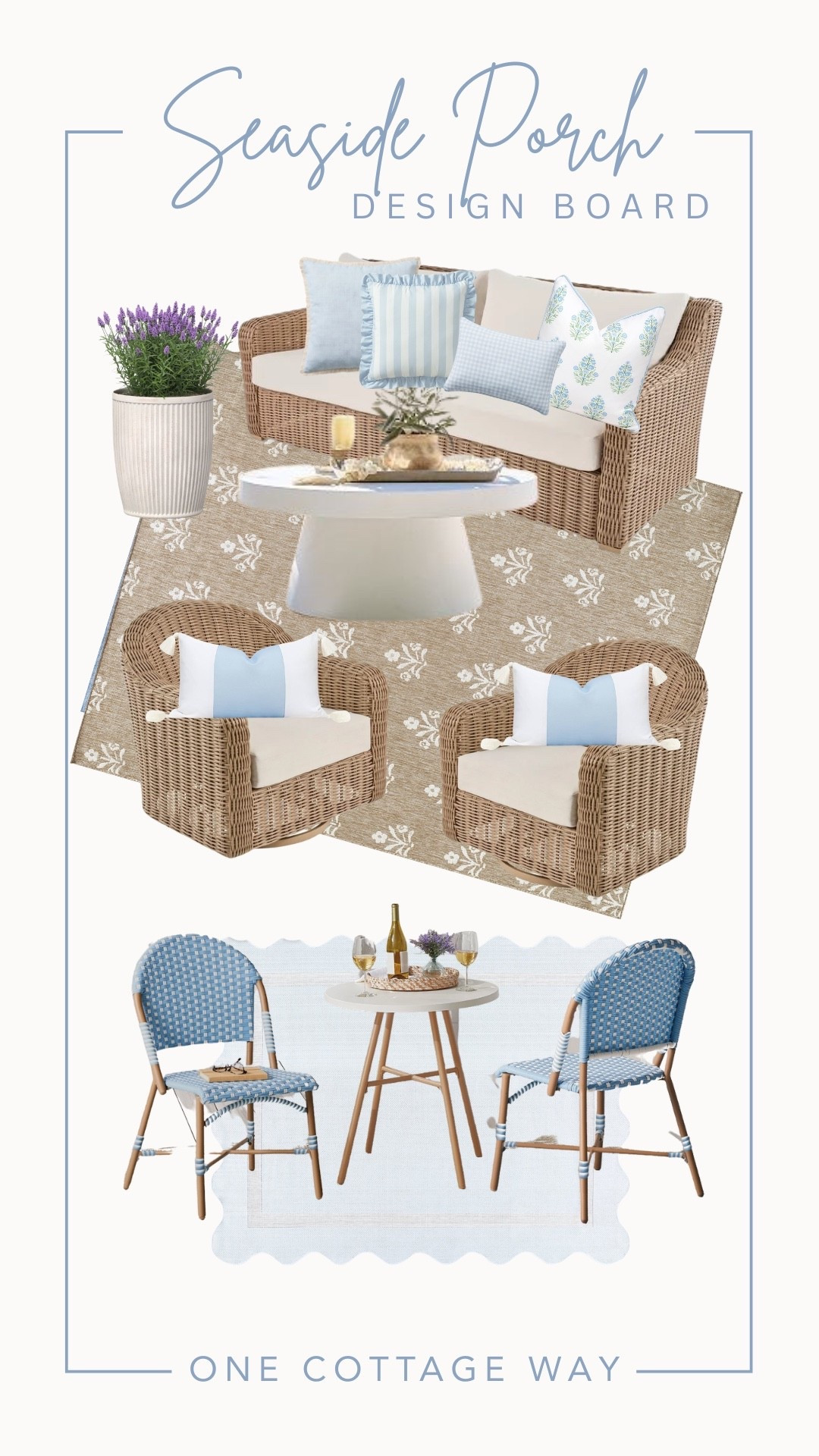 Seaside Porch Design🩵

Decorating our front porch with affordable outdoor furniture and decor from @Walmart, @Target @Wayfair 

Blue and white outdoor pillows, bistro set, Serena and lily dupe outdoor rug, fluted white planter, white cement coffee table, wicker patio furniture, swivel chairs


#LTKHome #LTKSaleAlert