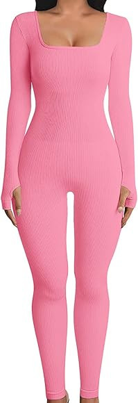 OYIGELZ Yoga Jumpsuit Damen Einteiligem Gerippte Strick Langarm Sport Workout jumpsuits Hosenanzu... | Amazon (DE)