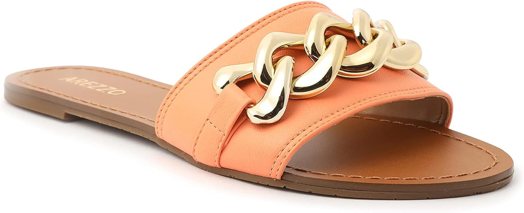 AREZZO Women's Gold Chain Slide Flat Sandal | Amazon (US)