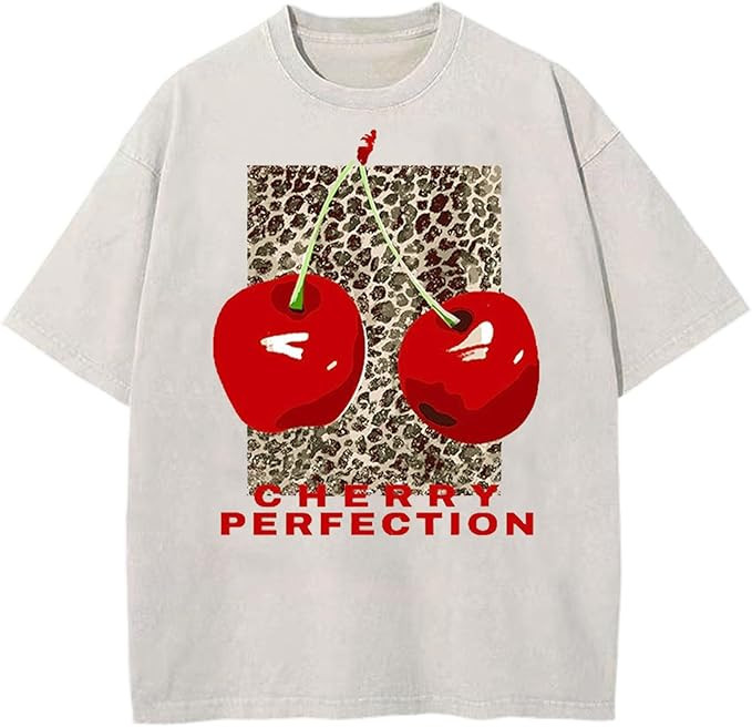 Women's Oversized Graphic Tees Cherry T Shirts Washed Vintage Casual Summer Baggy Cotton Tops Cut... | Amazon (US)