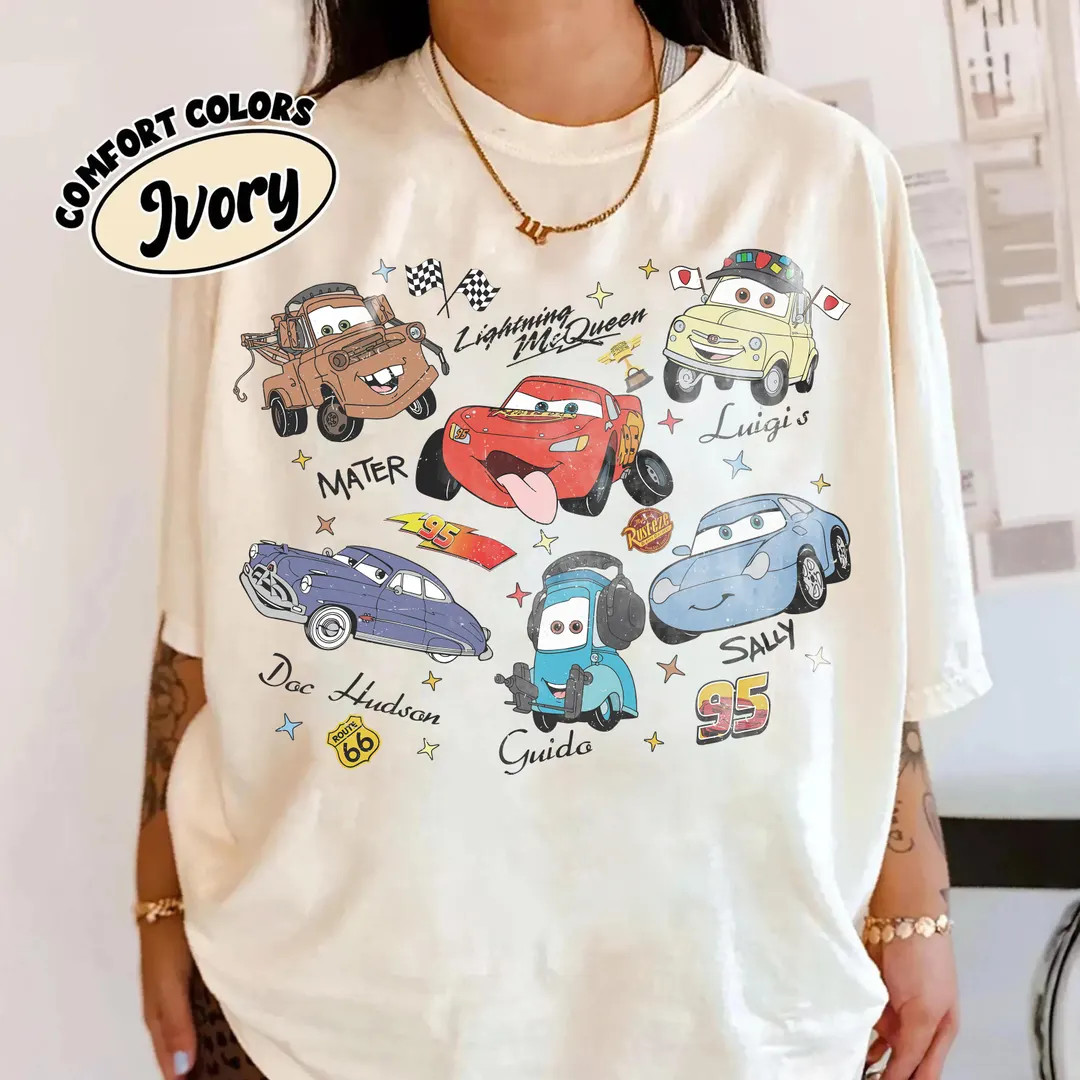 Retro Disney Cars Signatures Comfort Colors Shirt, Vintage Disney Pixar Car Shirt, Lightning Mcqu... | Etsy (Global)