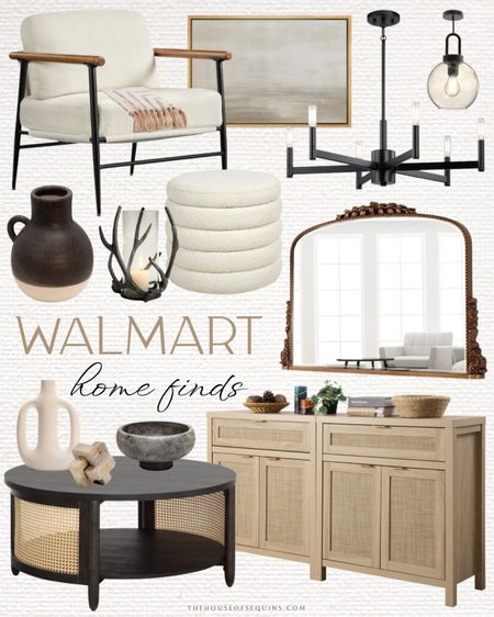 Shop Walmart Home finds! Rustic Modern Fall decor, coffee table, chandelier, pendant lighting, wall art, Anthropologie mirror look for less, boucle ottoman, vase, armchair, buffet cabinet, sideboard, cane furnitureand more! 

#LTKstyletip #LTKhome