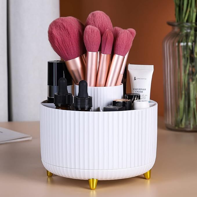 Makeup Brush Holder Organizer,360° Rotating Makeup Organizer,5 Slot Makeup Brushes Cup,for Vanit... | Amazon (US)