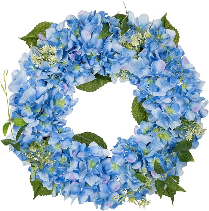 Briful Hydrangea Spring Wreaths for Front Door, 16.5'' Blue Hydrangea Artificial Door Wreaths for... | Amazon (US)