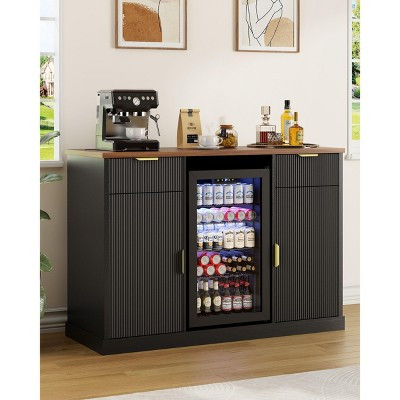 55" Large Coffee Bar Cabinet with Fridge Space, Modern Buffet Sideboard with Built-in Outlets for Living Room, Dining Room or Home Bar, Black | Target