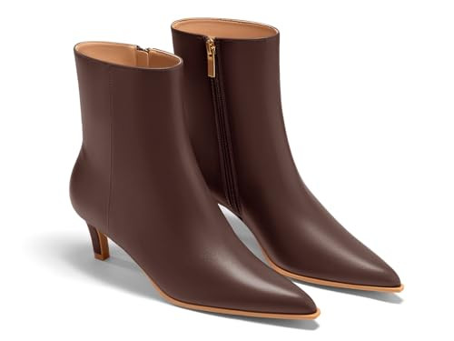 Coutgo Ankle Boots for Women Kitten Low Heel Pointed Toe Booties Side Zipper Fall Shoes | Amazon (US)