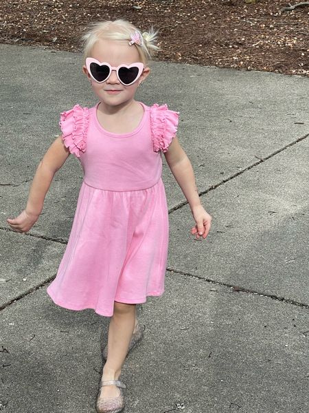 Pink spring dress and sunglasses for toddler girl. 

#LTKsalealert #LTKkids #LTKSeasonal