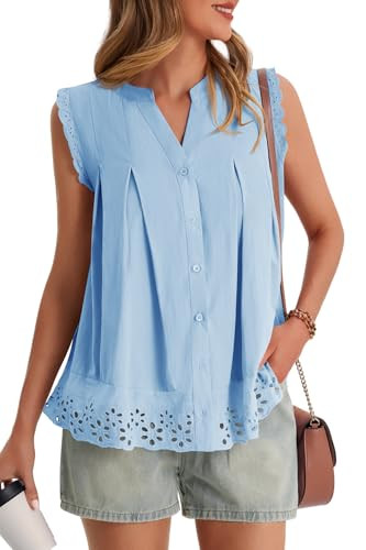 Cicy Bell Womens Summer Eyelet Tank Tops V Neck Ruffle Sleeveless Button Down Shirts Casual Cotto... | Amazon (US)