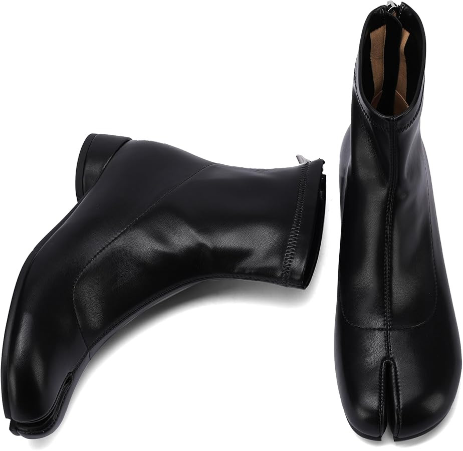 Split Toe Ankle Boots for Women Tabi Japanese Ninja Shoes Low Chunky Heels Booties, Stretch Artif... | Amazon (US)
