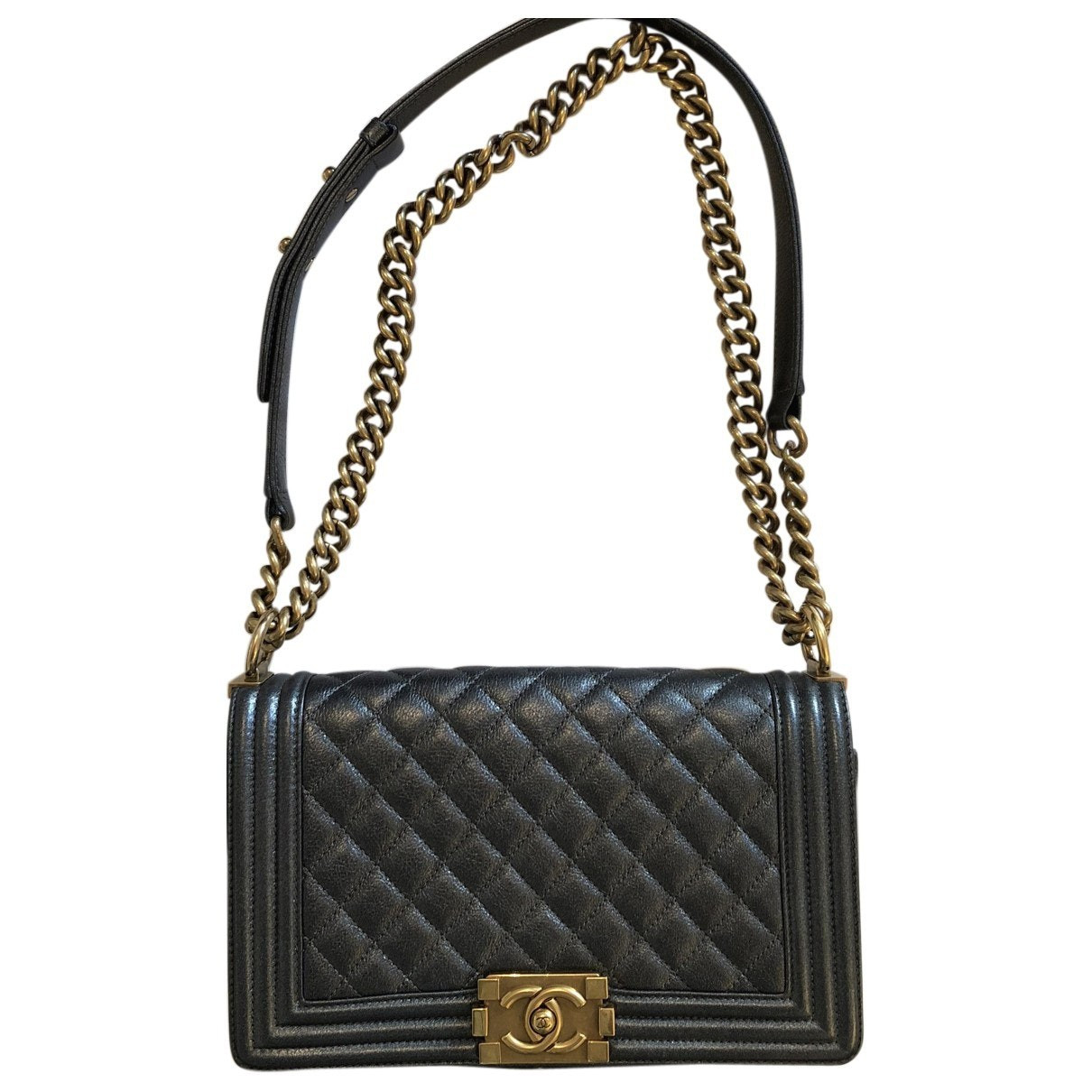 Chanel Boy Anthracite Leather Handbags | Vestiaire Collective (Global)