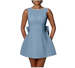 Sevintage Satin Pearl Homecoming Dress with Bow Short Modest Mini Cocktail Dresses for Wedding | Amazon (US)