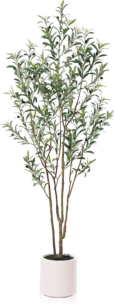 Artificial Olive Trees, 7 ft Tall Fake Olive Trees for Indoor, Faux Olive Silk Tree, Large Olive Plants with White Planter for Home Decor and Housewarming Gift, 1 Pack | Amazon (US)