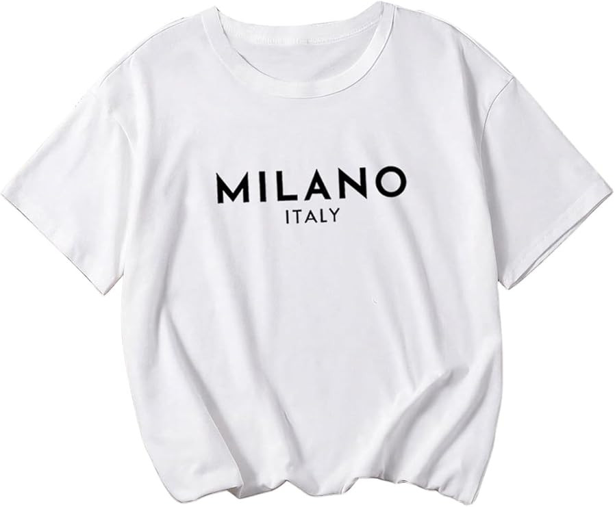 Verdusa Girl's Letter Print Casual T Shirt Short Sleeve Round Neck Tee Tops | Amazon (US)