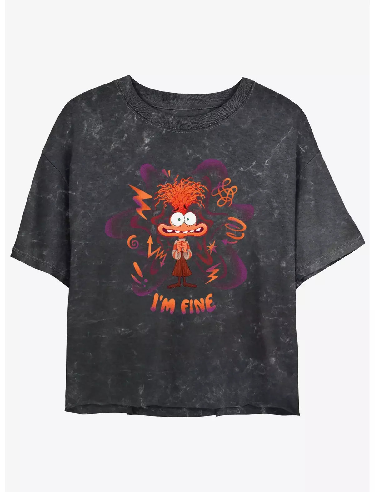 Disney Pixar Inside Out 2 Anxiety I Am Fine Womens Mineral Wash Crop T-Shirt | BoxLunch