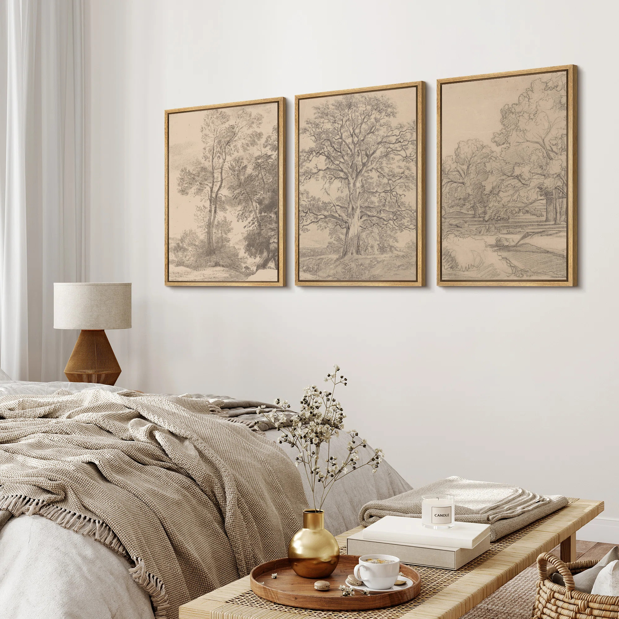 Rustic Countryside " Vintage Forest Tree Sketch Landscape Pictures, Modern Farmhouse Living Room ... | Wayfair North America