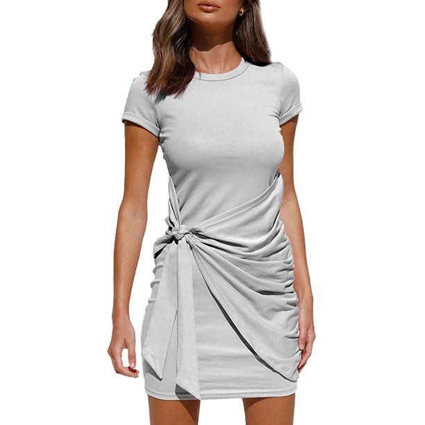 Summer Women Dresses Round Neck Bodycon Short Sleeve Wrap Dress | Walmart (US)