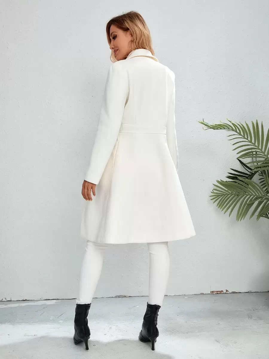 Lapel Collar Double Breasted Overcoat | SHEIN