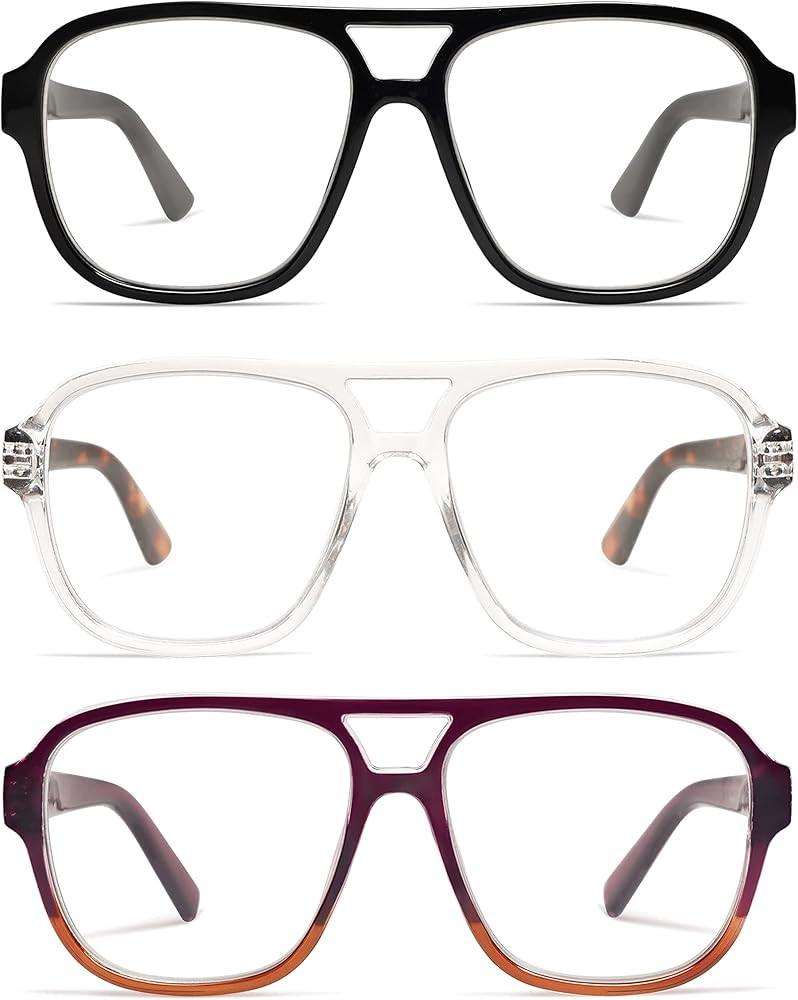 AMOMOMA 3 Pack Oversized Aviator Spring Hinge Reading Glasses for Women Men,Retro Blue Light Comp... | Amazon (US)