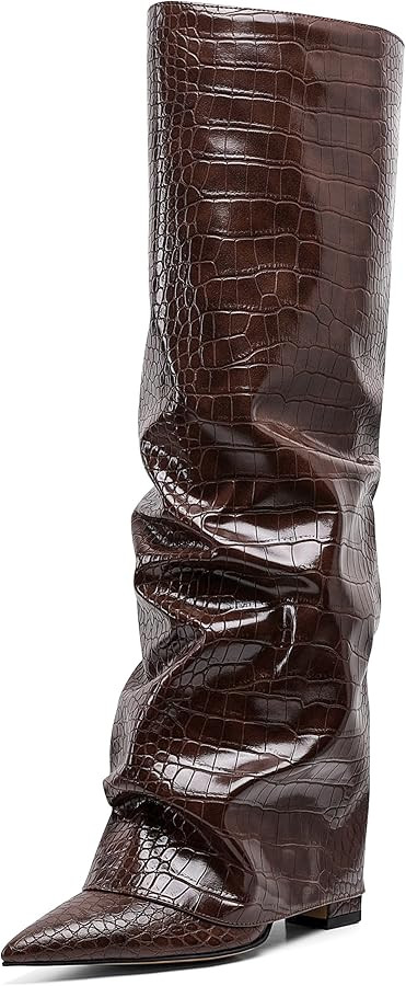 SaraIris Women's Slouchy Boots Black Boots Knee High Boots Pointed Toe Boots Fold Over Boots Chun... | Amazon (US)