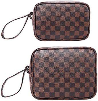 CIEN Luxury Checkered Pattern Make Up Bag PVC Leather Travel Toiletry Cosmetic bag | Amazon (US)