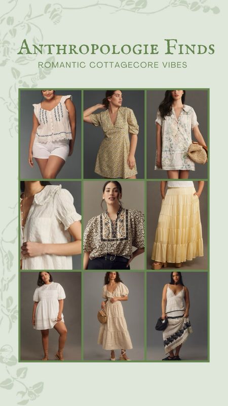 
Anthropologie has so many beautiful feminine finds for a cottagecore spring. I love the whimsical details like dainty floral patterns and peter pan collars. These dresses all feel like they have come out of a time machine. Lots of vintage vibes. These outfits are all perfect for spring and summer. Great transitional pieces between the two seasons. Everything here is available in both standard size and plus sizes. 

#LTKmidsize #LTKstyletip #LTKplussize