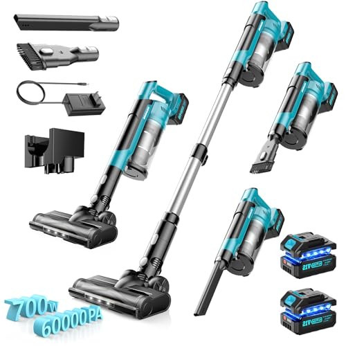 Veubew 8000mAh Cordless Vacuum Cleaner, 700W 60Kpa Brushless Vacuum Cleaners for Home, 6 in 1 Cordless Stick Vacuum Clearner, Stick Vacuum with Led Display for Hard Floors/Carpet/Pet Hair/Dorm | Amazon (US)