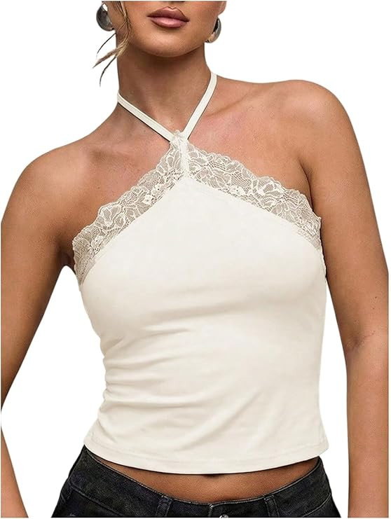SOLY HUX Women's Halter Tops Y2k Lace Tie Backless Sleeveless Going Out Cami Top | Amazon (US)