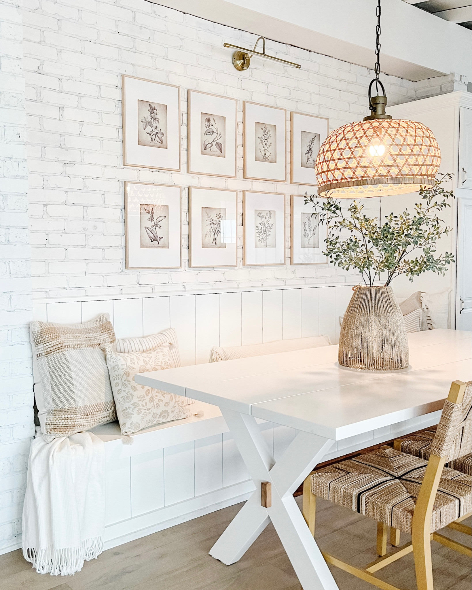 Breakfast Nook look #1!

~~~~~~
Kitchen decor, coastal decor, target throw pillows, white dining table, woven dining chair, coastal chair, serena and lily, trestle table, gallery wall, neutral decor

#LTKunder50 #LTKhome #LTKsalealert