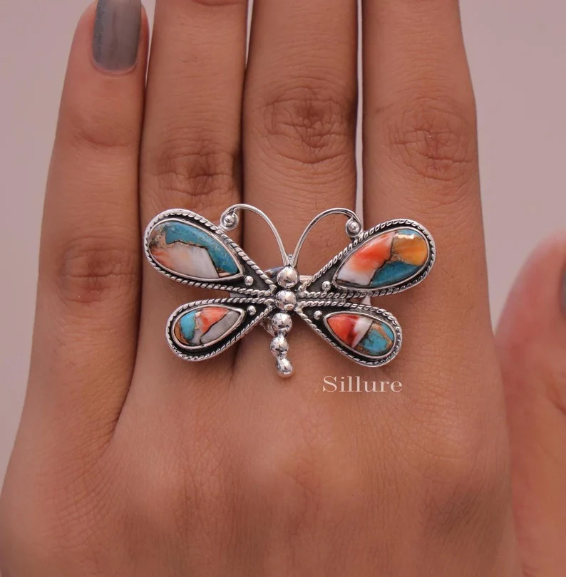 Oyster Turquoise Ring - 925 Sterling Silver Ring - Statement Ring - Butterfly Shape Jewellery - B... | Etsy (US)