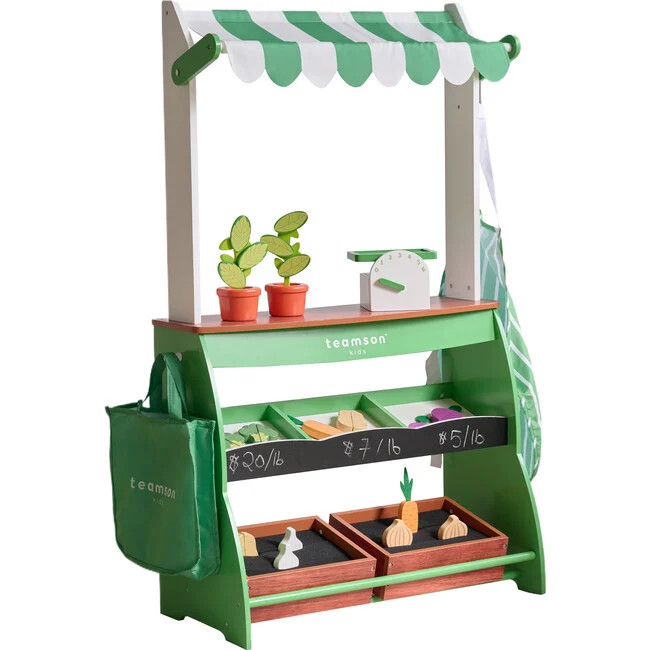 Vermont Farmers Market Stand w/ Interactive Accessories & Vegetables (Green) - Kids Toys | Teamson Kids from Maisonette | Maisonette