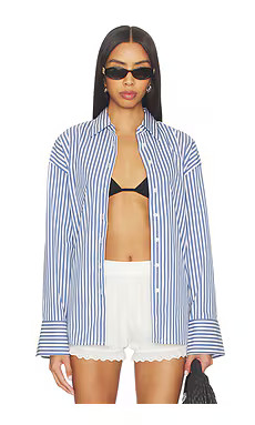 Good American Oversized Shirt in Indigo Stripe from Revolve.com | Revolve Clothing (Global)