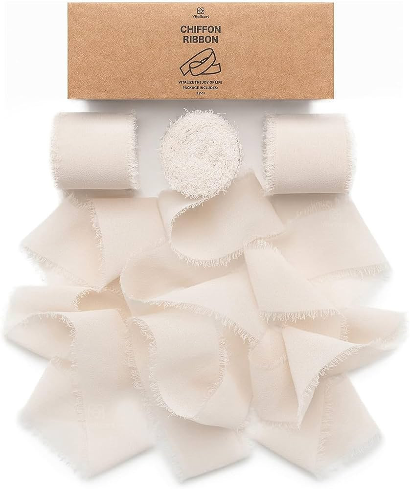 Vitalizart Light Nude Ribbon Chiffon Silk Ribbon 1.5" x 7Yd Handmade Fringe Ribbon for Gift Wrapp... | Amazon (US)