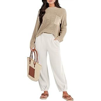 LILLUSORY 2 Piece Outfits For Women 2023 Fall Oversized Sweater Top And Pants Set | Amazon (US)