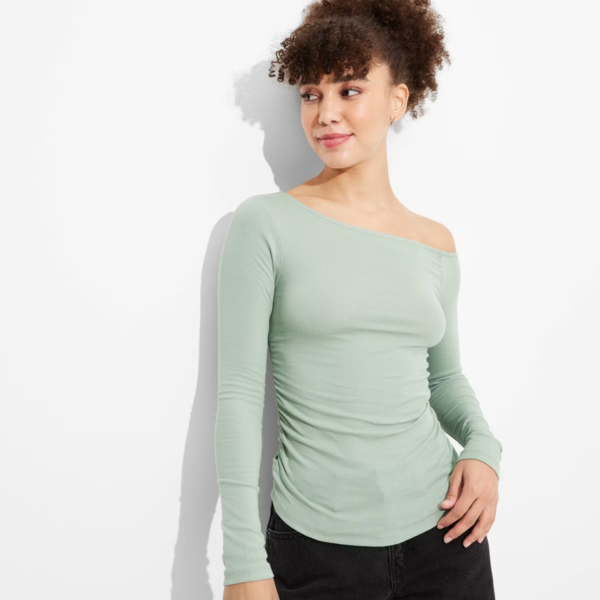 Women's Long Sleeve One Shoulder Top - Wild Fable™ Sage Green S | Target