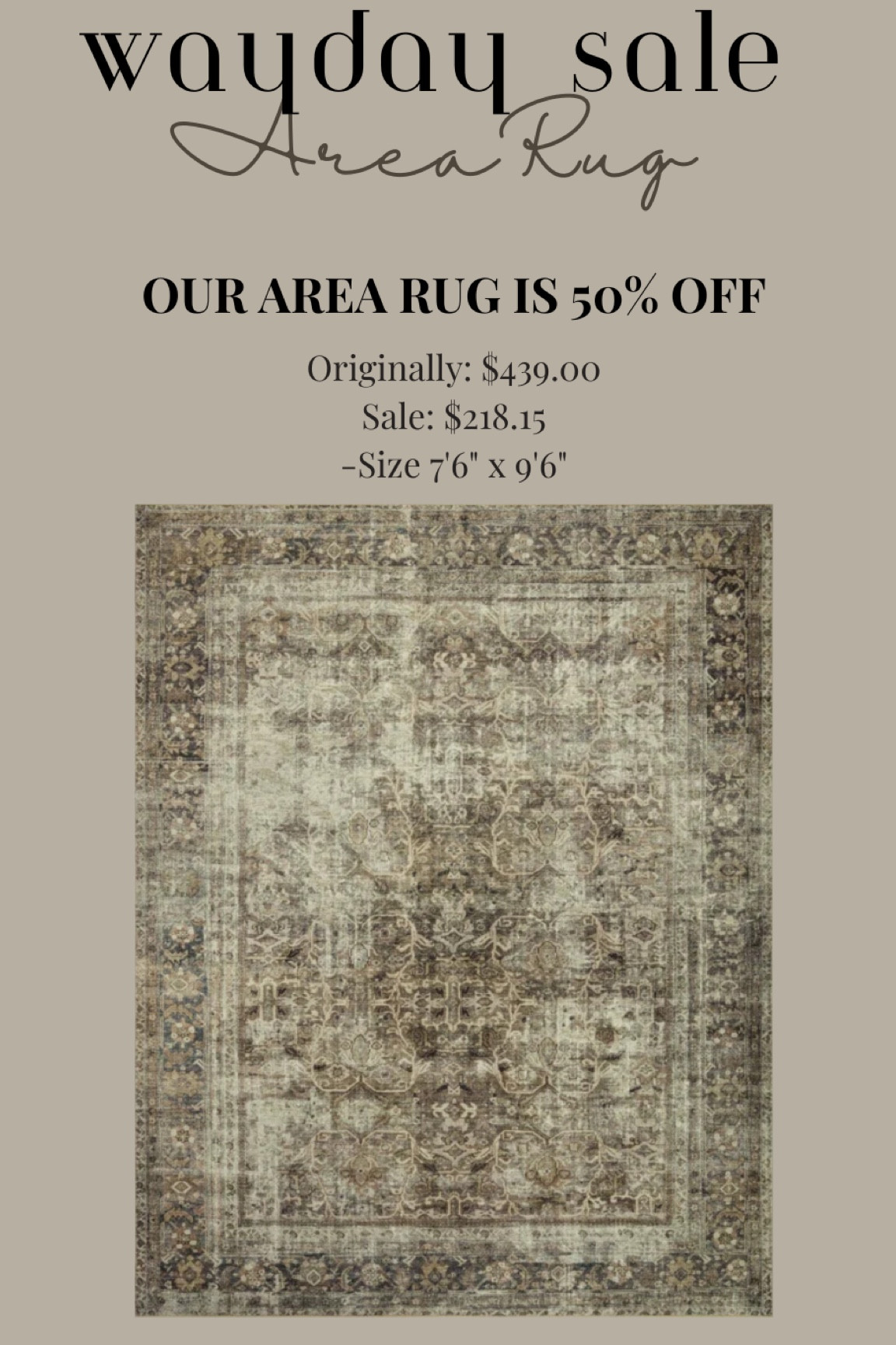 OUR AREA RUG IS 50% OFF! 

Loloi x Magnolia Home by Joanna Gaines! I absolutely love Loloi rugs because of their vintage designs, power loomed/ washable material, and they feel so good on your feet! Definitely the softest rugs I’ve felt. 

Get this beautiful area rug and incorporate some moodiness to your space while this sale is going on!!!! 

Magnolia Home
Loloi
Joanna Gaines


#loloi #waydaysale #hugesale #arearugs 


#LTKhome #LTKsalealert #LTKFind